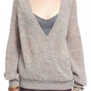 Free People Cross My Heart Deep V Neck Sweater